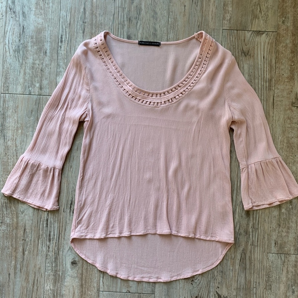 Light pink Bell Sleeve Boho top